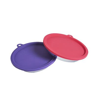 Messy Mutts 4 Piece Box Set - 2 Stainless Saucer Shaped Bowls + 2 Silicone Lids