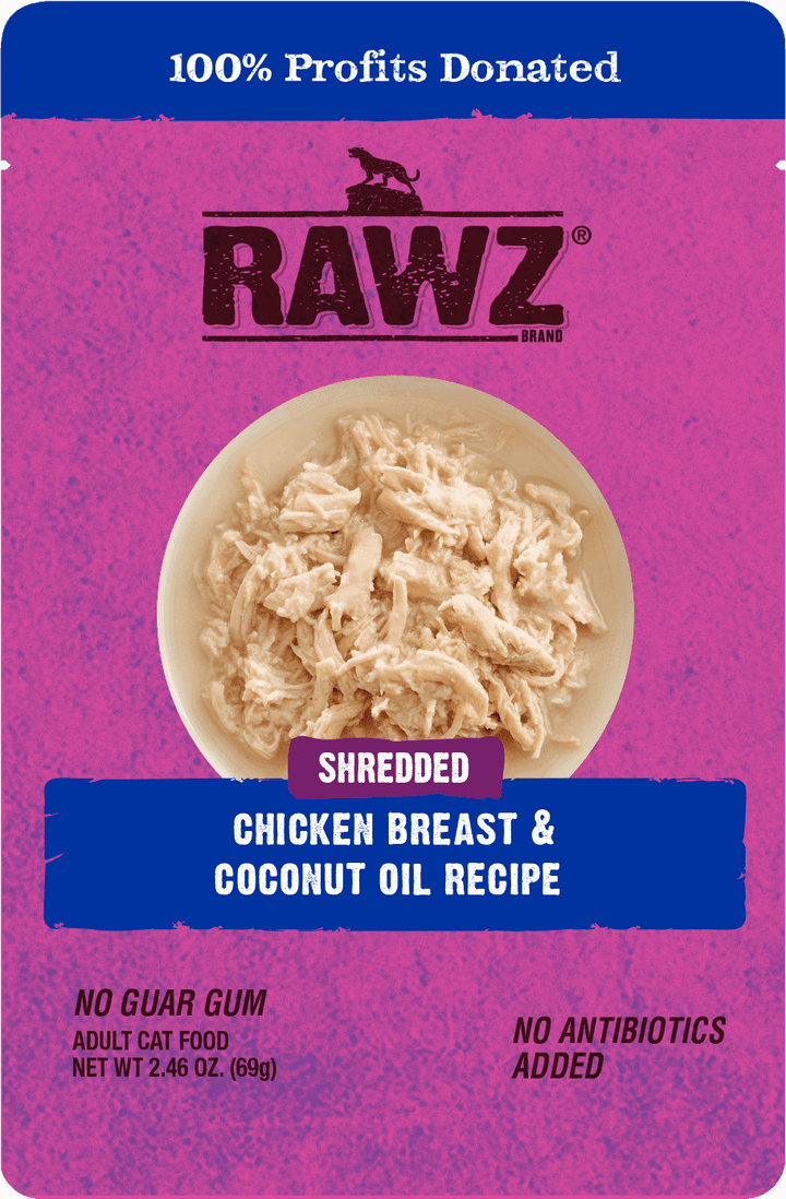 Rawz Shredded Cat Food Pouches 2.46oz Chicken & Coconut Oil - Paw Naturals