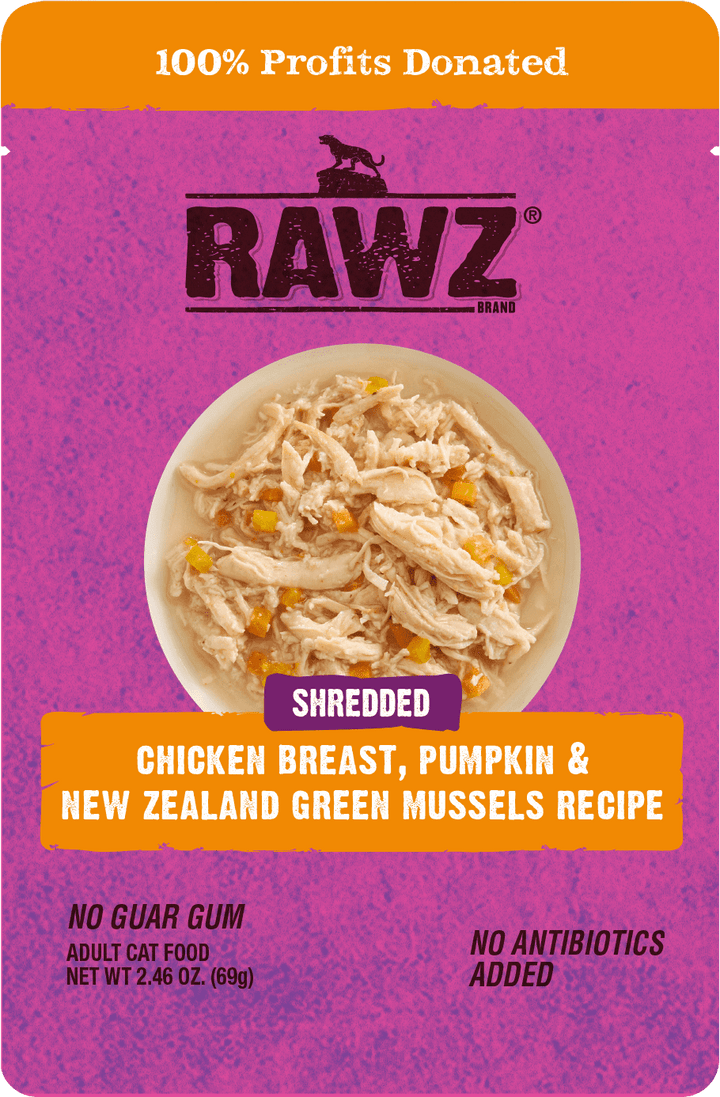 Rawz Shredded Cat Food Pouches 2.46oz Chicken & Pumpkin - Paw Naturals