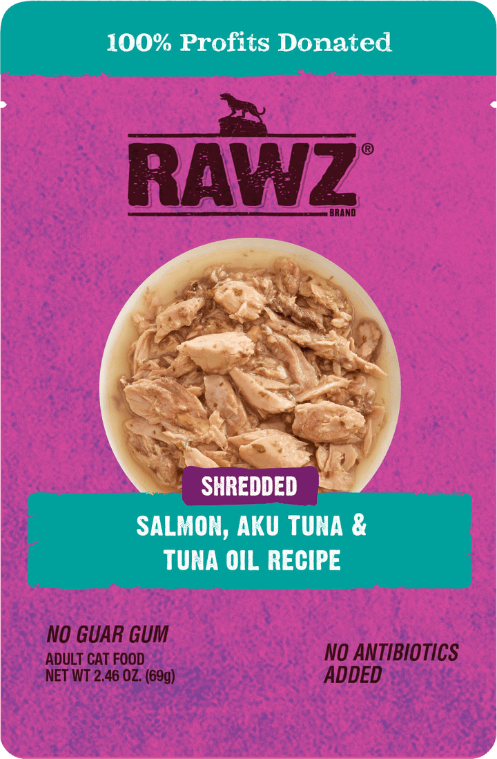 Rawz Shredded Cat Food Pouches 2.46oz Salmon & Tuna - Paw Naturals