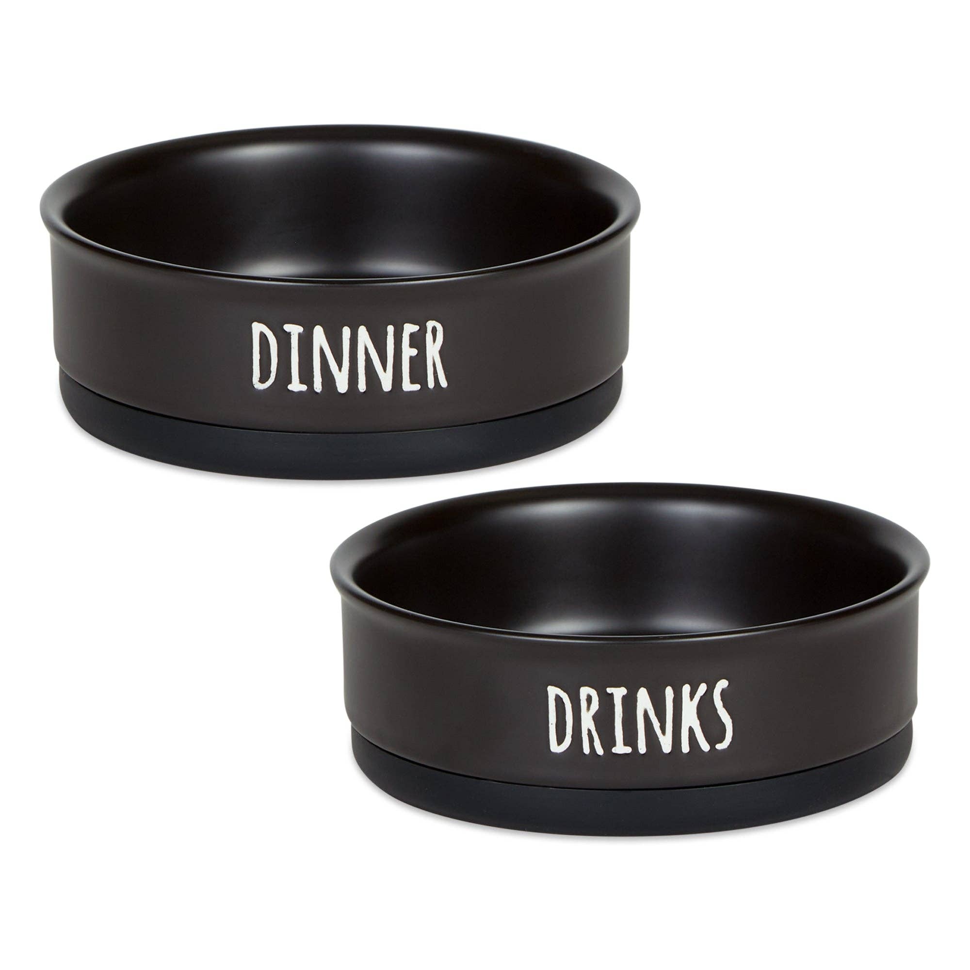 Bone Dry Farmhouse Style Pet Bowl Dinner And Drinks in Black (Set of 2)