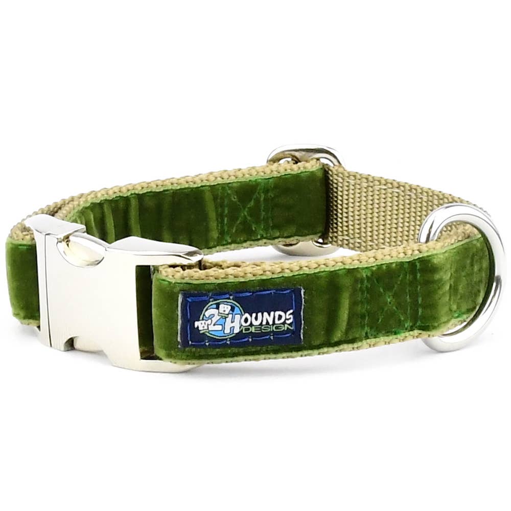 2 Hounds Design Swiss Velvet Essential Dog Collar Moss Green / Small (10-14") Collar - Paw Naturals
