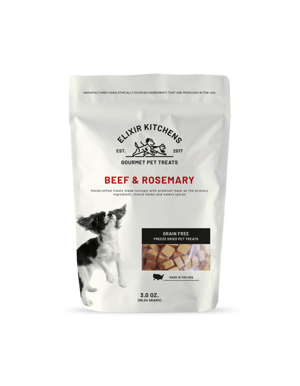 Elixir Kitchens Beef & Rosemary Slow Cooked, Freeze Dried Dog Treats 3oz