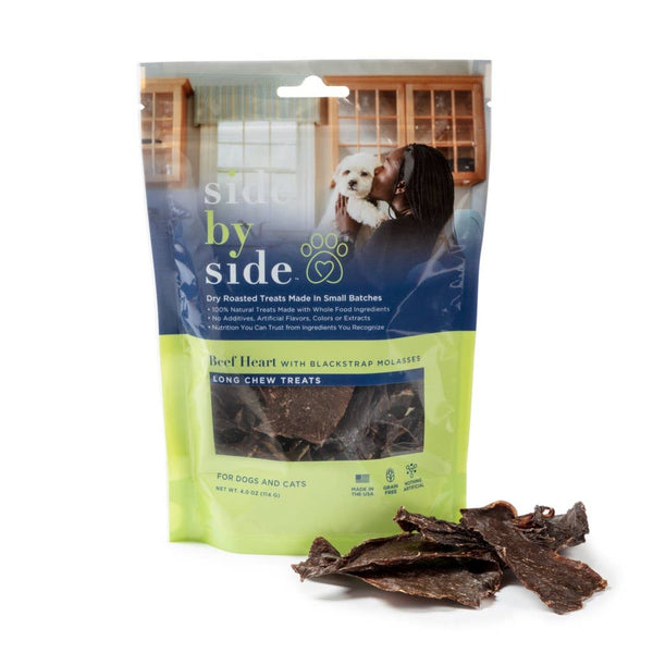 Side By Side Dry-Roasted Beef Heart & Blackstrap Molasses Neutral Treat for Dogs & Cats 4oz