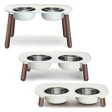 Messy Mutts Limited-Edition Adjustable Elevated Double Feeder With Stainless Bowls & Wood Legs