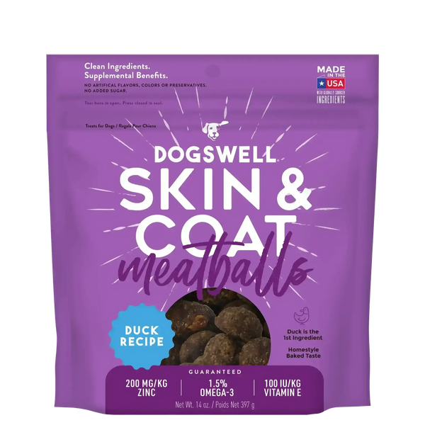 Dogswell Meatballs Skin & Coat Duck 14oz Dog Treats