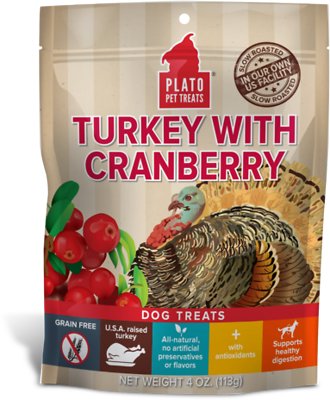 Plato Real Meat Dog Treats Turkey & Cranberry / 4oz - Paw Naturals