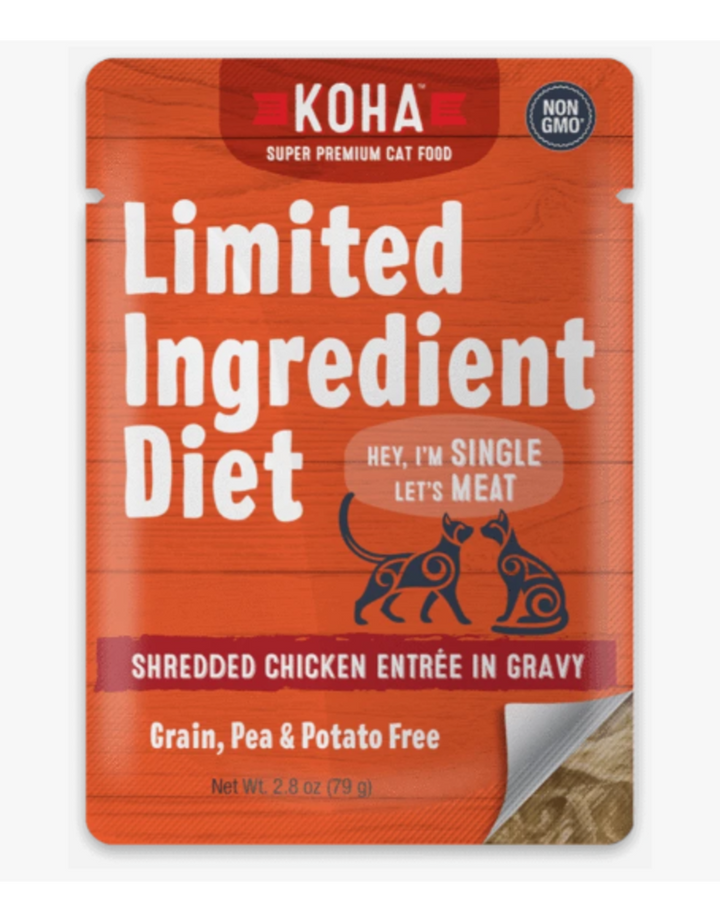 Koha Limited Ingredient Shredded 2.8oz Cat Pouches Chicken - Paw Naturals