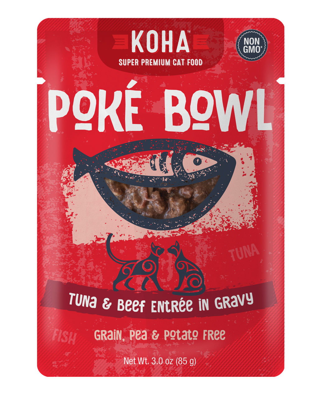 Koha Poke Bowl Entree in Gravy 2.8oz Cat Pouches Tuna & Beef - Paw Naturals