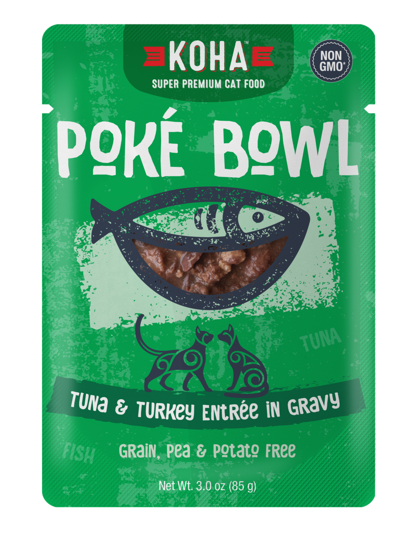 Koha Poke Bowl Entree in Gravy 2.8oz Cat Pouches Tuna & Turkey - Paw Naturals