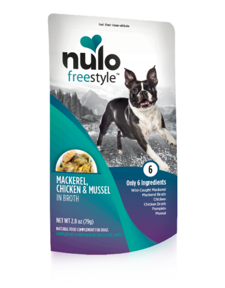 Nulo Freestyle Grain-Free Natural Food Compliment Dog Treat 2.8oz Makerel Chicken Mussel - Paw Naturals