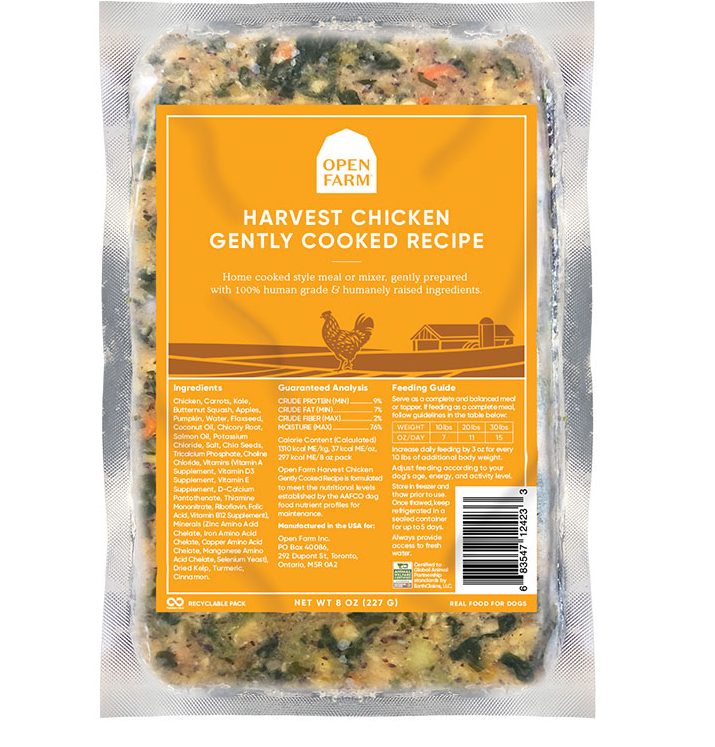Open Farm Gently Cooked Frozen Dog Food Harvest Chicken / 8oz - Paw Naturals