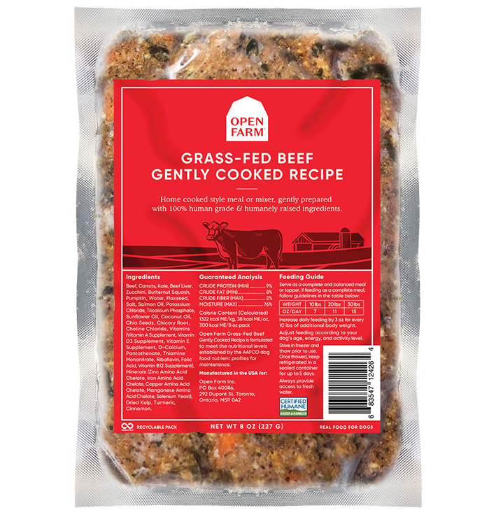 Open Farm Gently Cooked Frozen Dog Food Grass-Fed Beef / 8oz - Paw Naturals
