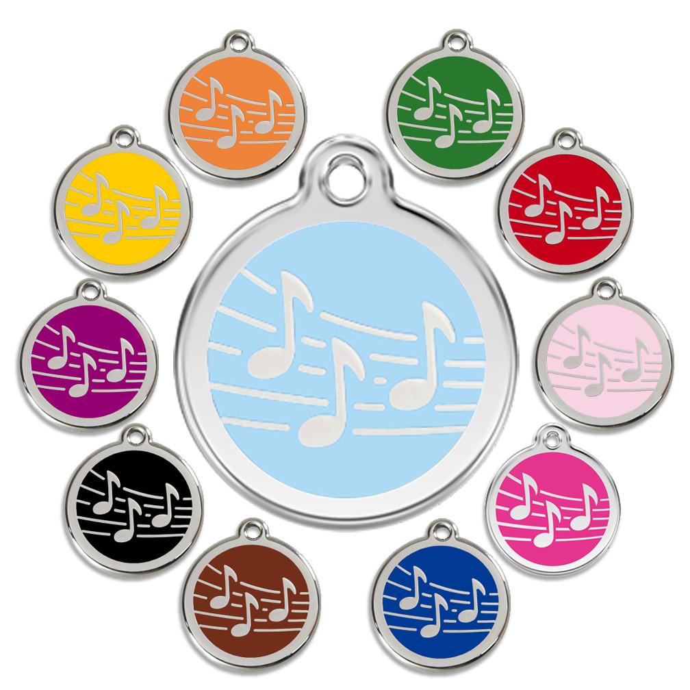 Red Dingo Enamel Pet ID Tag - 1MU - Music Notes Brown / Large - Paw Naturals