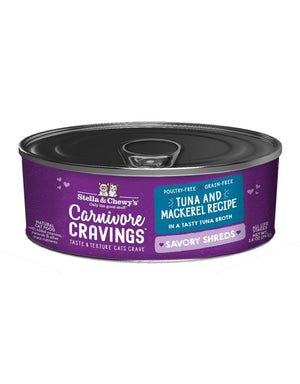 Stella & Chewy's Carnivore Cravings Savory Shreds Canned Cat Food Tuna & Mackerel / 2.8oz - Paw Naturals