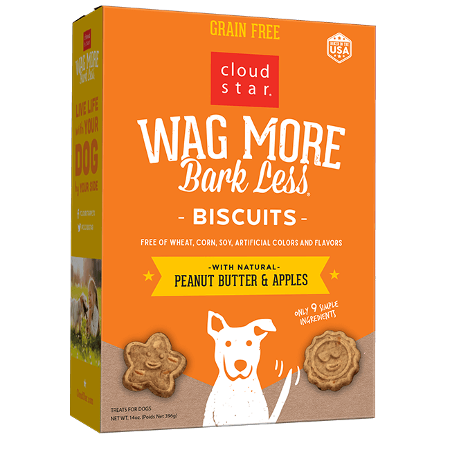 Cloud Star Wag More Bark Less Grain-Free Biscuits 14oz Dog Treat Peanut Butter & Apple - Paw Naturals